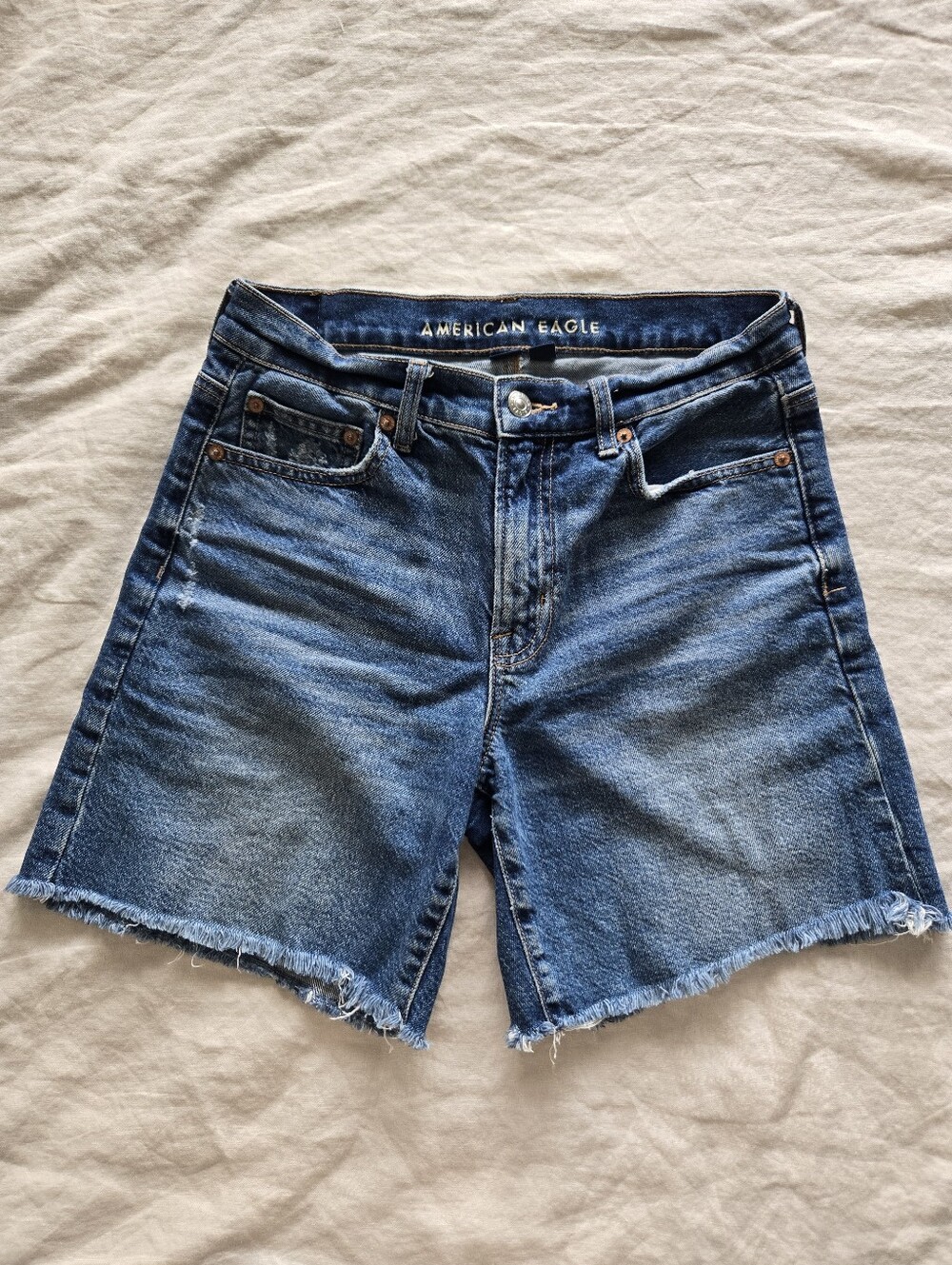 American Eagle Outfitters Sigrid Blue Denim Frayed Hem Shorts